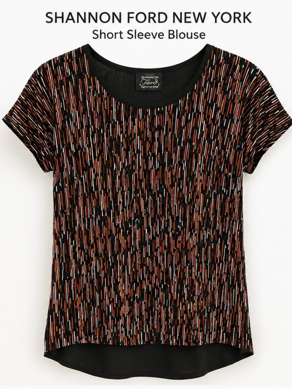 62. Shannon Ford New York Black & Rust Short Sleeve Printed Blouse